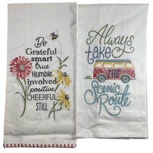 Kay Dee Designs Embroidered Tea Towel Bundle Bee Wildflowers VW Bus Scenic Route